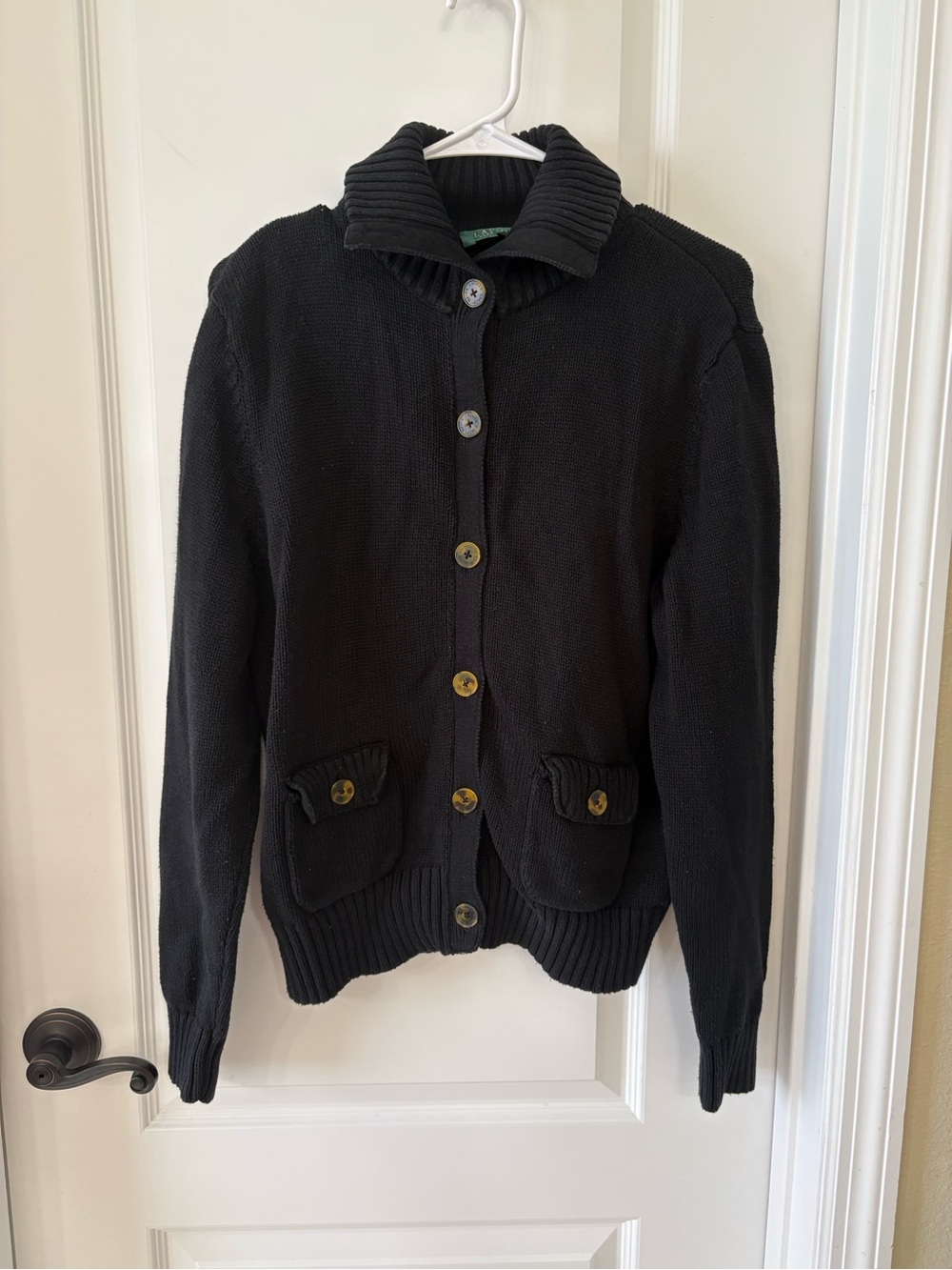 Lauren Ralph Lauren Womens XL Black 100% Cotton Cardigan Sweater Jacket